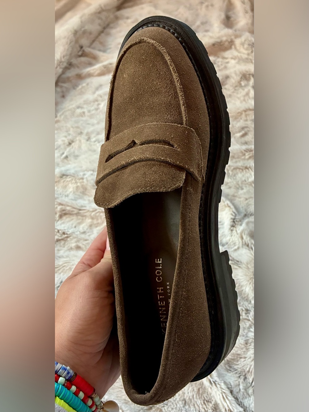 Kenneth Cole Women's New York Fatima Lug Sole Loafers - Caramel Suede - 7 - Picture 5 of 6